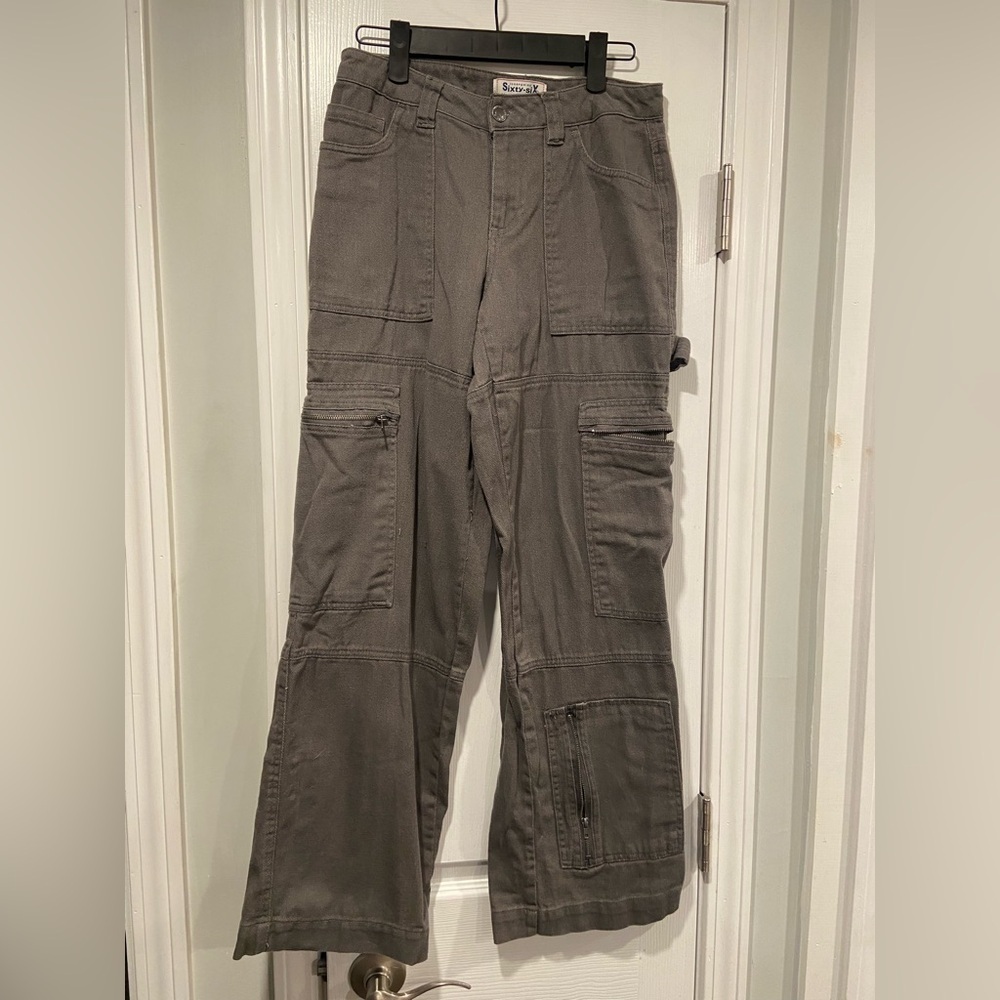 Sixty-Six Size 1 Gray Cotton Zipper Pockets Wide Leg Cargo Pants Hammer Loop